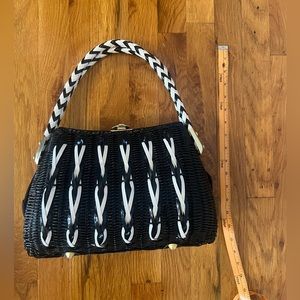 True Vintage Black and White Wicker Handbag